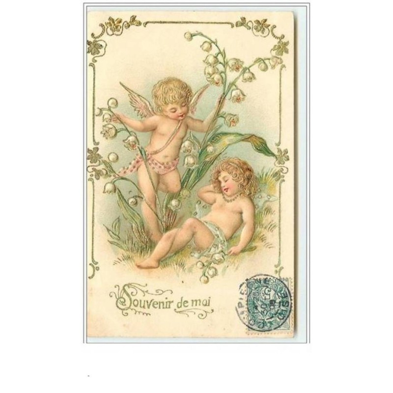 n°1882 - Carte Gaufrée - Souvenir de mai - Angelots et muguet