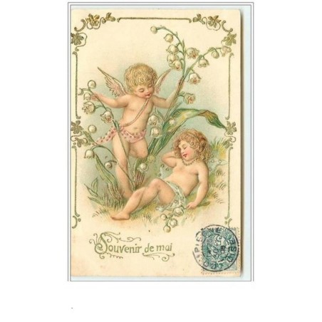 n°1882 - Carte Gaufrée - Souvenir de mai - Angelots et muguet