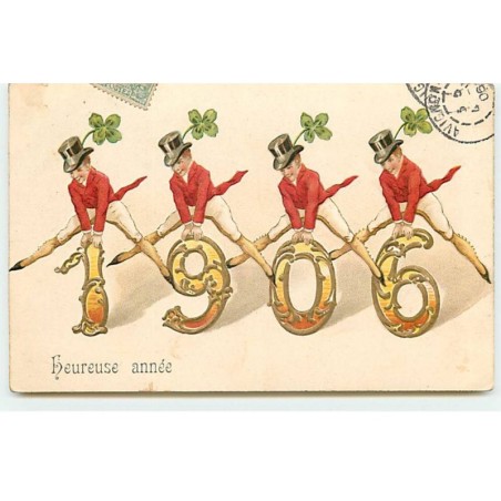 n°18822 - Carte Gaufrée - Heureuse Année 1906 - Hommes sautant par-dessus les chiffres