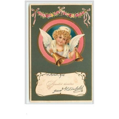 n°1883 - Carte Gaufrée - Amitié sincère - Angelots et cloches dans un médaillon