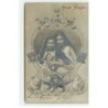n°18830 - Prosit Neujahr - Jeunes femmes tenant des bouteilles de champagne - cochon