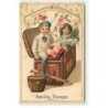 n°18833 - Carte Gaufrée - Gelukkig Nieuwjaar - Enfants sortant d'un coffre