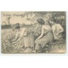 n°18843 - Fröhliche Pfingsten - Friedrich Schlegel - Trois jeunes femmes, l'une cueillant une rose