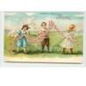 n°1888 - Carte Gaufrée - Amitié - Enfants avec une guirlande de fleurs