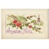n°18952 - Carte Brodée - Joyeux Noël - Eglise, fleurs