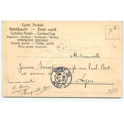n°18975 - Carte Gaufrée - Joyeuses Pâques - Ange dans une charette remplie d'oeufs tirée par des lièvres