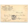 n°18975 - Carte Gaufrée - Joyeuses Pâques - Ange dans une charette remplie d'oeufs tirée par des lièvres