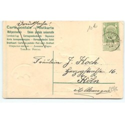 n°18976 - Carte Gaufrée - Clapsaddle - Heureuses Pâques - Fillette entre deux paniers remplis d'oeufs