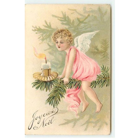 n°18983 - Carte Gaufrée - Joyeux Noël - Ange soufflant sur une bougie