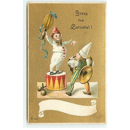 n°18986 - Gruss vom Carneval - Enfants déguisés en clowns, et tenant des instruments de musique