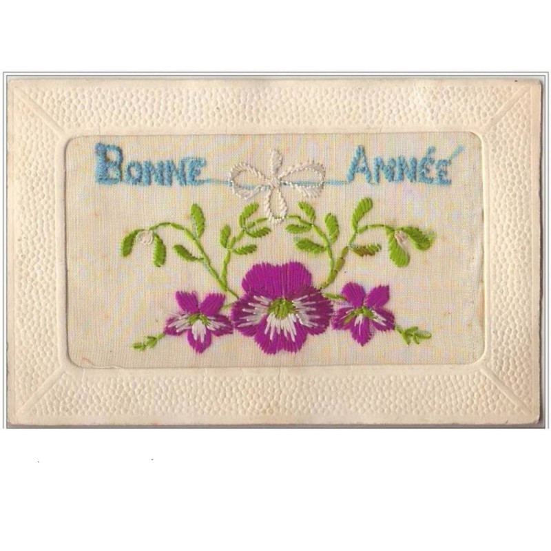 n°1903 - Carte Brodée - Bonne Année - Violettes