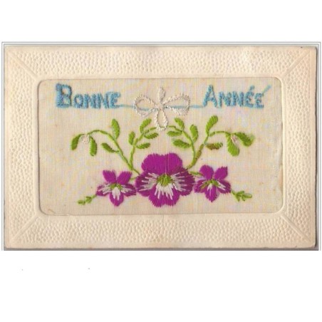 n°1903 - Carte Brodée - Bonne Année - Violettes