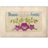 n°1903 - Carte Brodée - Bonne Année - Violettes