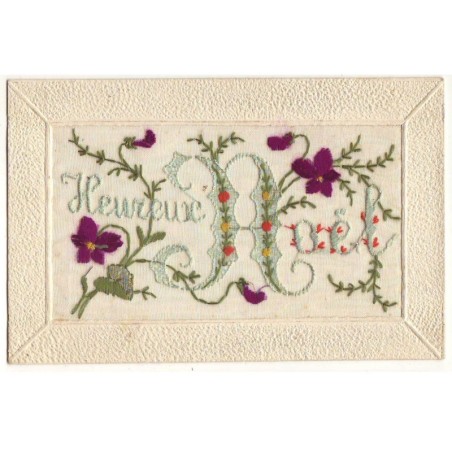 n°19051 - Carte Brodée - Heureux Noël - Fleurs