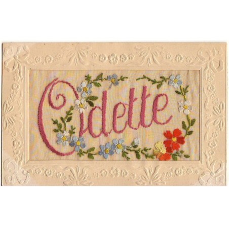 n°19054 - Carte Brodée - Prénom - Odette - Liseron de fleurs