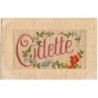 n°19054 - Carte Brodée - Prénom - Odette - Liseron de fleurs