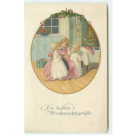 n°19060 - MM Vienne n°1206 - Pauli Ebner - Die beften Weihnachtsgruss - Jeune femme entourée de deux anges