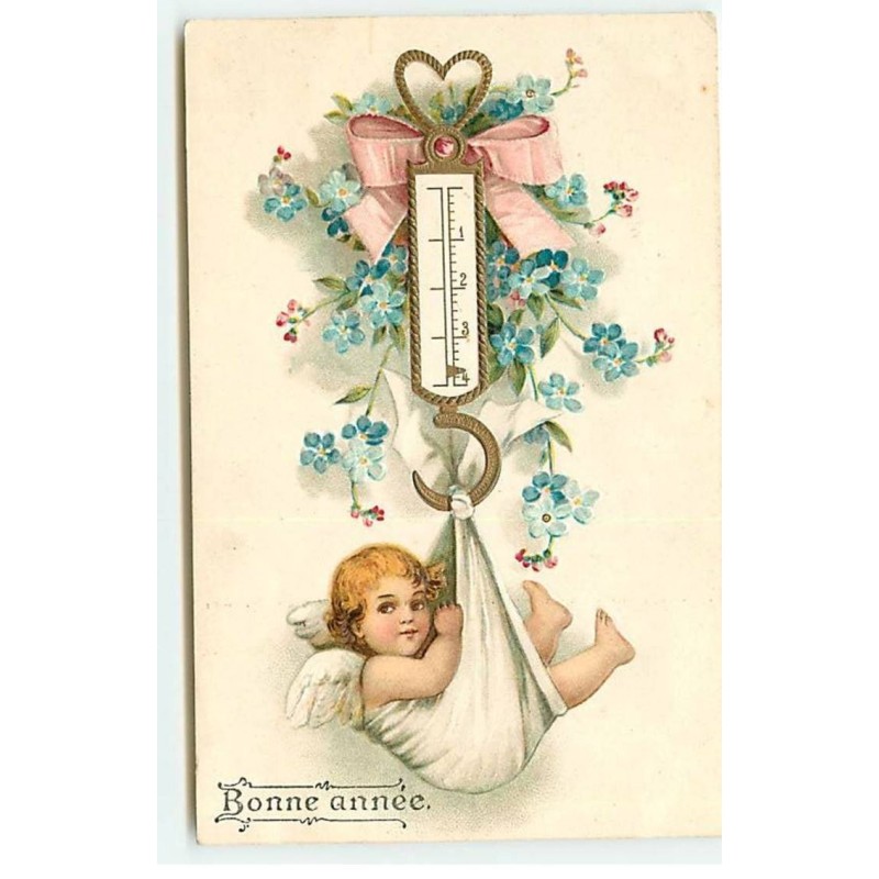 n°19068 - Carte Gaufrée - Clapsaddle - Bonne Année - Bébé dans un lange accroché à un thermomètre