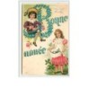 n°1084 - Carte Gaufrée - Bonne Année - Enfants avec des fleurs