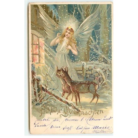 n°19077 - Fröhliche Weihnachten - Faons, avec un ange gardien près d'une maison