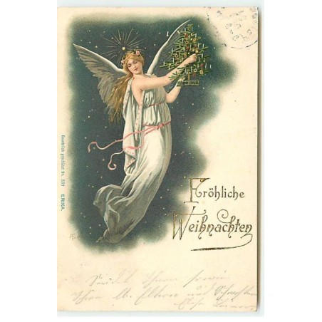 n°19078 - Carte Gaufrée - Maïlick - Fröhliche Weihnachten - Ange gardien portant un sapin