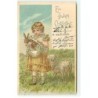 n°19081 - Carte Gaufrée - Ein Frohes Osterfest - Fillette portant des lapins, un mouton près d'elle