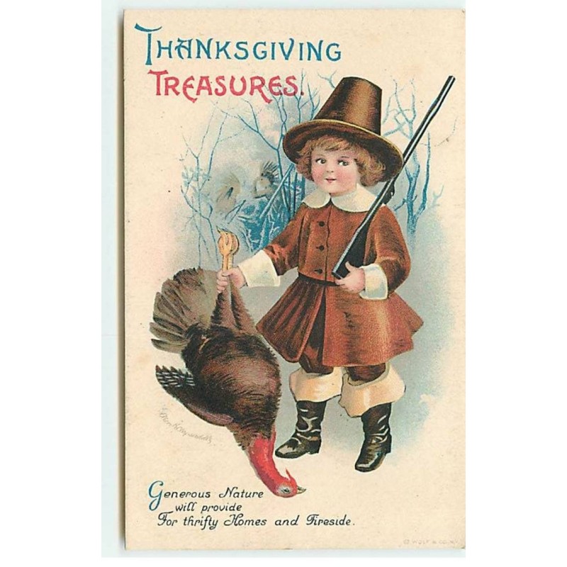 n°19085 - Clapsaddle - Thanksgiving Treasures - Enfant tenant une dinde par les pattes