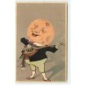 n°19095 - Homme avec une tête en forme de croissant de pleine lune - Mandoline - Surréalisme
