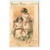 n°19109 - Carte Gaufrée - Joyeuses Pâques - Fillettes, l'un mettant des fleurs dans les cheveux de l'autre