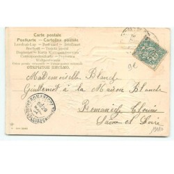 n°19110 - Carte Gaufrée - Joyeuses Pâques - Jeune femme, et fillette sur un banc avec un mouton