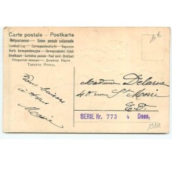 n°19111 - Carte Gaufrée - Heureuses Pâques - Poussins passant entre deux fillettes - Echantillon sans valeur
