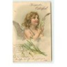 n°19113 - Carte Gaufrée - Gesegnetes Osterfest - Ange tenant des fleurs