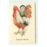 n°19115 - Joyeuses Pâques - Fillette avec un nid rempli d'oeuf, assise sur le dos d'un coq
