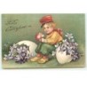 n°19117 - Carte Gaufrée - Clapsaddle - Fröhles Osterfest - Garçon assis entre deux oeufs remplis de violettes