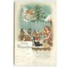 n°19120 - Fröhliche Weihnachten - Enfants sur un balcon regardant un ange gardien apportant un sapin
