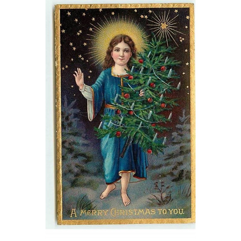 n°19125 - Carte Gaufrée - A Merry Christmas to You - Un Ange apportant un sapin