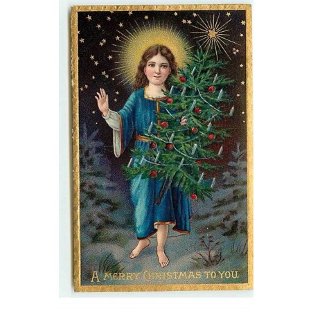 n°19125 - Carte Gaufrée - A Merry Christmas to You - Un Ange apportant un sapin
