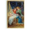 n°19126 - Carte Gaufrée - A Merry Christmas to You - Anges priant autour d'un bébé dormant dans un berceau de paille