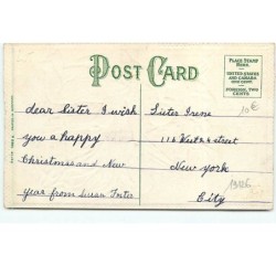 n°19126 - Carte Gaufrée - A Merry Christmas to You - Anges priant autour d'un bébé dormant dans un berceau de paille