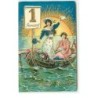 n°19134 - Carte Gaufrée - A Happy New Year - Jeunes femmes dans une barque fleurie