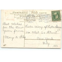 n°19134 - Carte Gaufrée - A Happy New Year - Jeunes femmes dans une barque fleurie