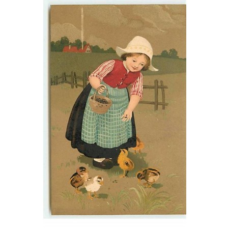 n°19145 - Meissner - Style Flatscher - Fillette nourrissant des poussins