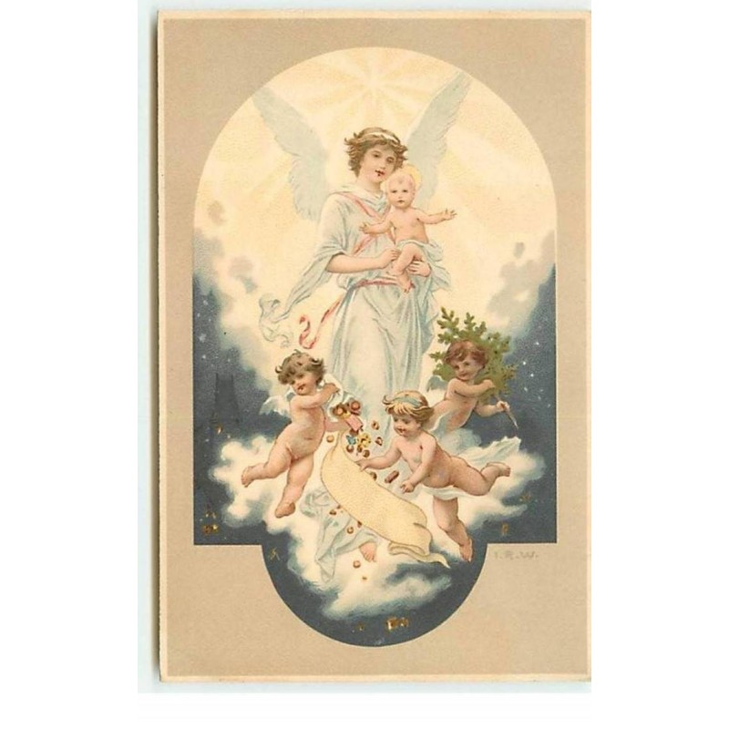 n°19150 - I.R.W. - Ange gardien portant un bébé, à ses pieds des anges