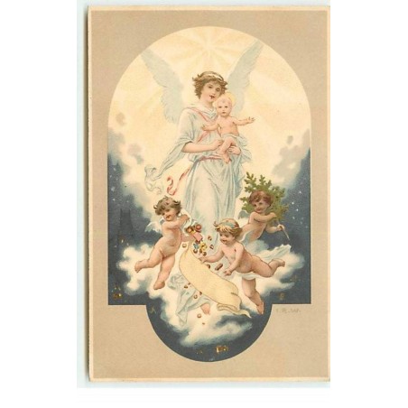 n°19150 - I.R.W. - Ange gardien portant un bébé, à ses pieds des anges