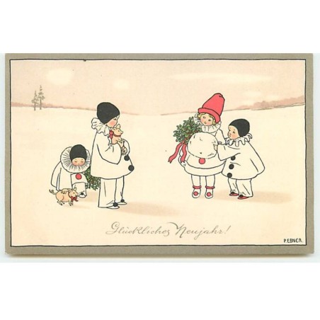n°19153 - Pauli Ebner - MM Vienne n°776 - Petits Pierrot et Colombine portant des cochons