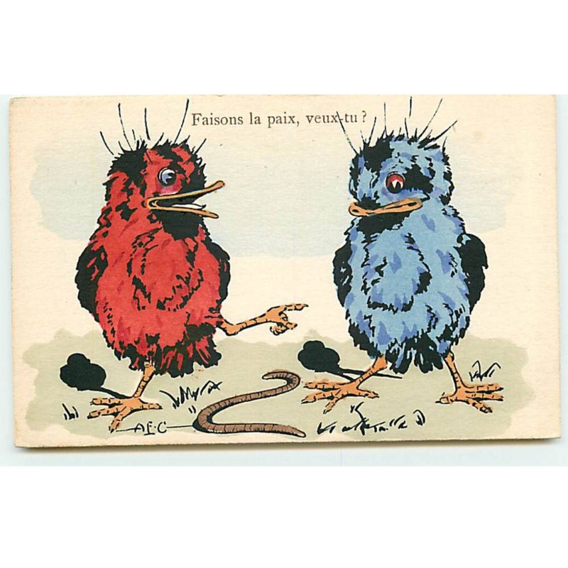 n°19161 - A.F.C. - Faisons la paix, veux-tu ? - Poussins, et ver de terre au milieu