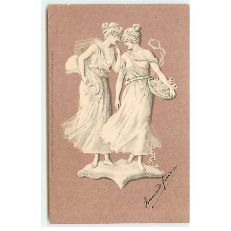 n°19162 - M.S.M. - Deux jeunes femmes, l'une avec une faucille, l'autre portant un panier rempli de fleurs