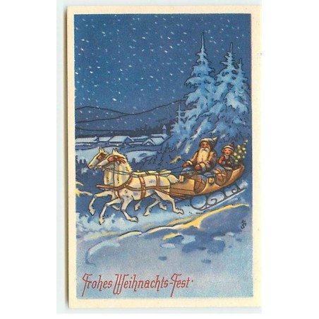 n°19164 - Frohes Weihnachts-Fest - Père Noël dans son traîneau tiré par des chevaux