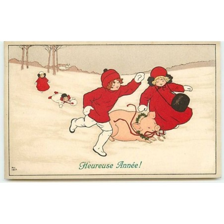 n°10013 - Carte Illustrateur - Pauli Ebner - MM Vienne n°403 - Heureuse Année - Enfants et cochon
