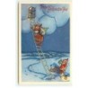 n°19166 - Frohes Weihnachts-Fest - Père Noël montant dans un nuage , angelot